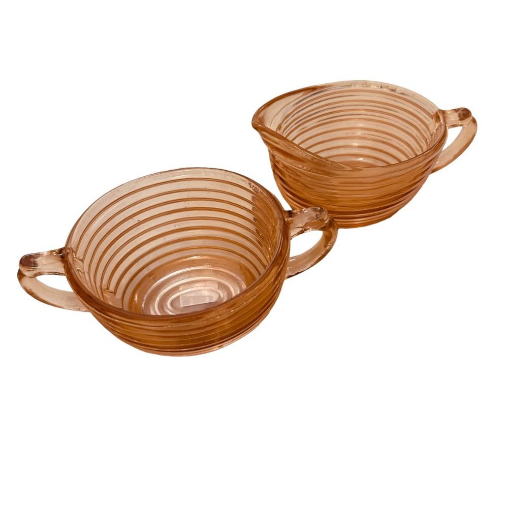 Anchor Hocking Manhattan pink depression glass Cream and Sugar